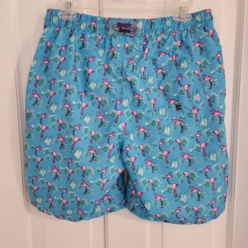 Beach Bros. Swim‎ Suit Trunks Men MEDIUM Flamingos Beach Resort Pool Surf Lined